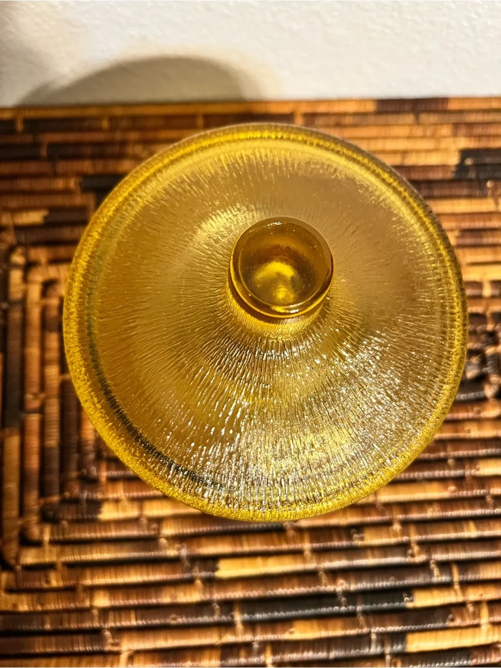 Amber Textured Glass Covered Compote